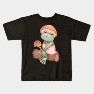 Lady Toadstool - Cottagecore Frog Portrait Kids T-Shirt